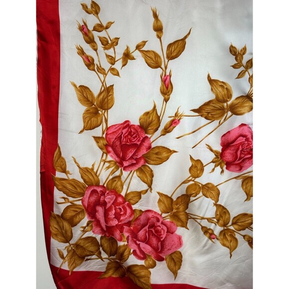 Exclusive Designs Ladies Scarf Roses 30" 100% Acetate Red Pink Cream Hand Wash - Picture 2 of 6